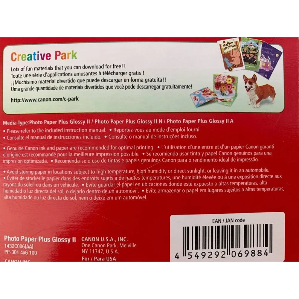 Genuine Canon Inkjet Photo Paper Plus Glossy II 4x6 PP-301, 100 Sheets Brand NEW